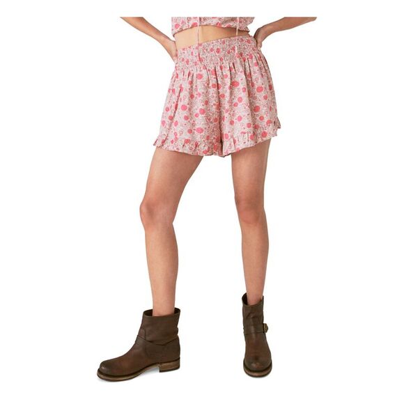 LUCKY BRAND Pants - LUCKY BRAND Womens Pink Smocked Ruffled Floral High Waist Shorts XXL